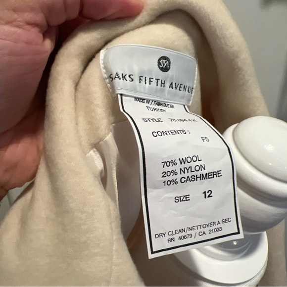 VTG Saks Fifth Avenue Overcoat Women Size 12 Cream Peacoat Wool Nylon cashmere - Picture 8 of 13